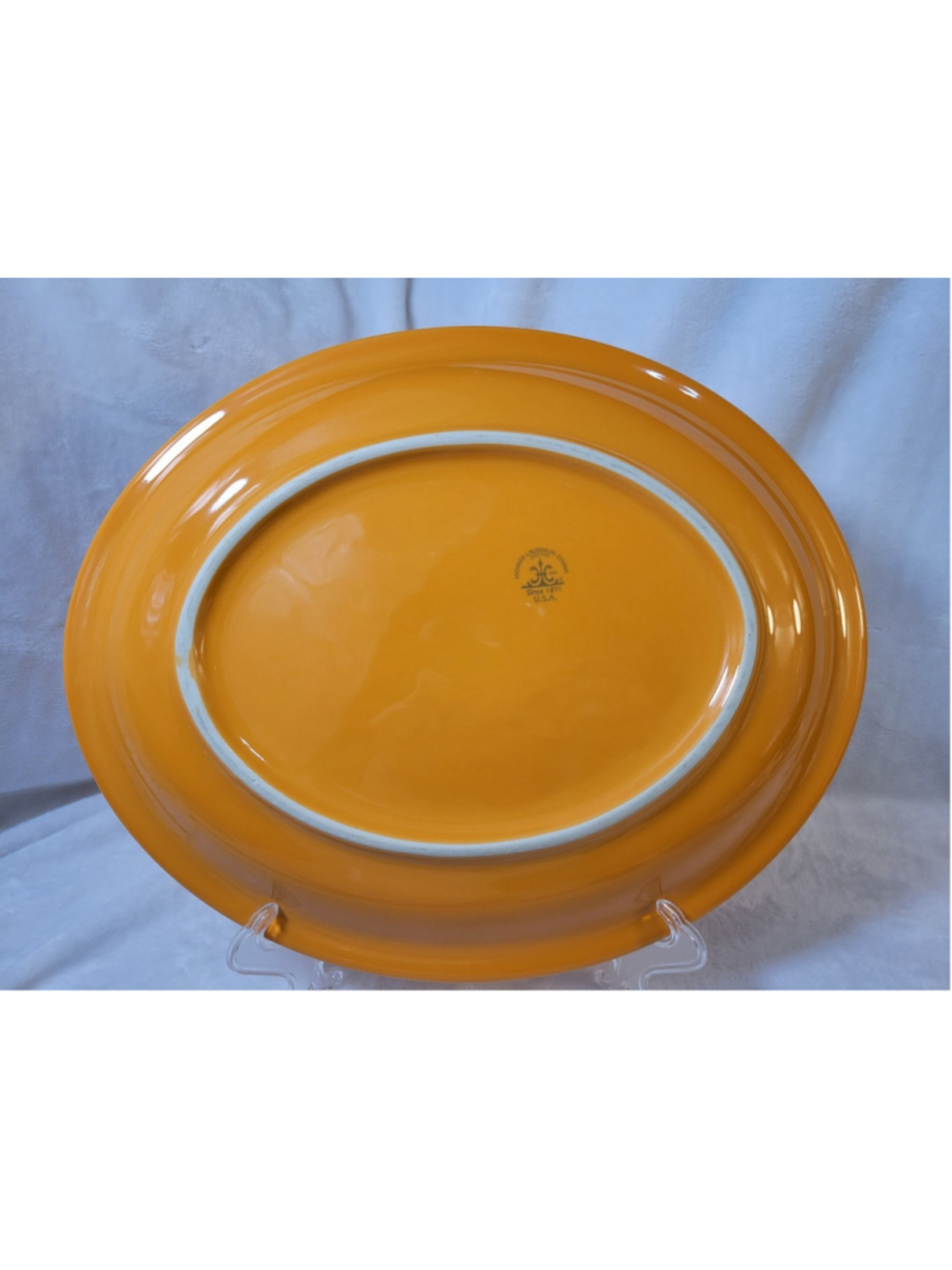 Homer Laughlin China Orange Solid Oval Platter 14 x 10 in USA Glossy Ceramic - Picture 2 of 5